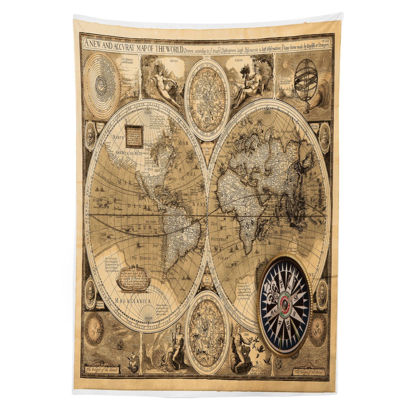 Abakuhaus Tischdecke Farbfest Waschbar Für den Außen Bereich geeignet Klare Farben, altertümlich Eine genaue Karte der Welt