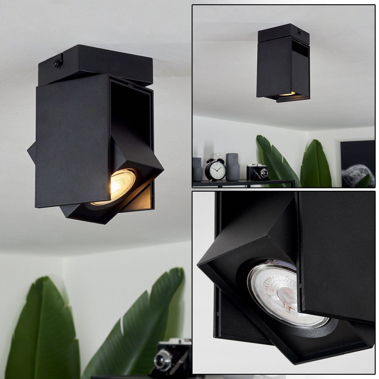 hofstein Deckenleuchte »Meano« moderne Deckenlampe aus Metall in Schwarz, ohne Leuchtmittel, Leuchte mit verstellbaren Schirm, 1xGU10