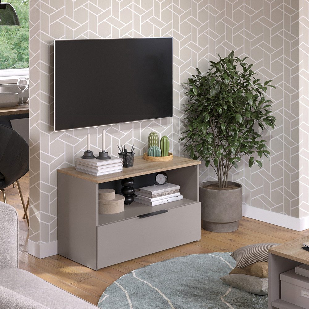 Vicco Kommode Wido, Greige/Sonoma, 80 x 50 cm mit 1 geschlossenem Fach (1 St)