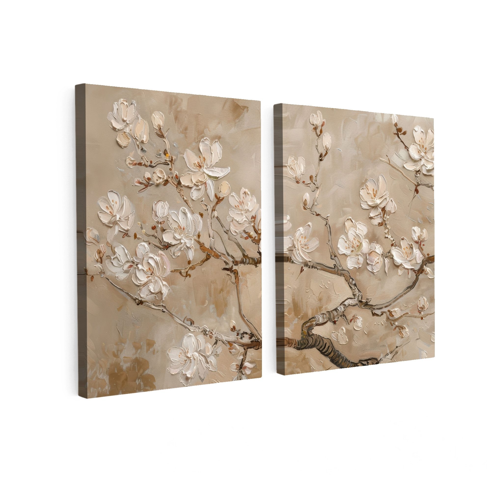 MuchoWow Leinwandbild Beige - Blüte - Modern, Fotodruck (2 St), Wand Bilder günstig online kaufen