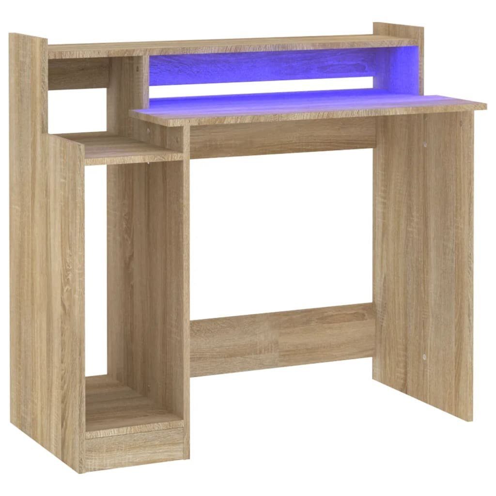 vidaXL Schreibtisch Schreibtisch mit | Holzwerkstoff LEDs Sonoma cm Sonoma-Eiche Sonoma Eiche 97x45x90 Eiche