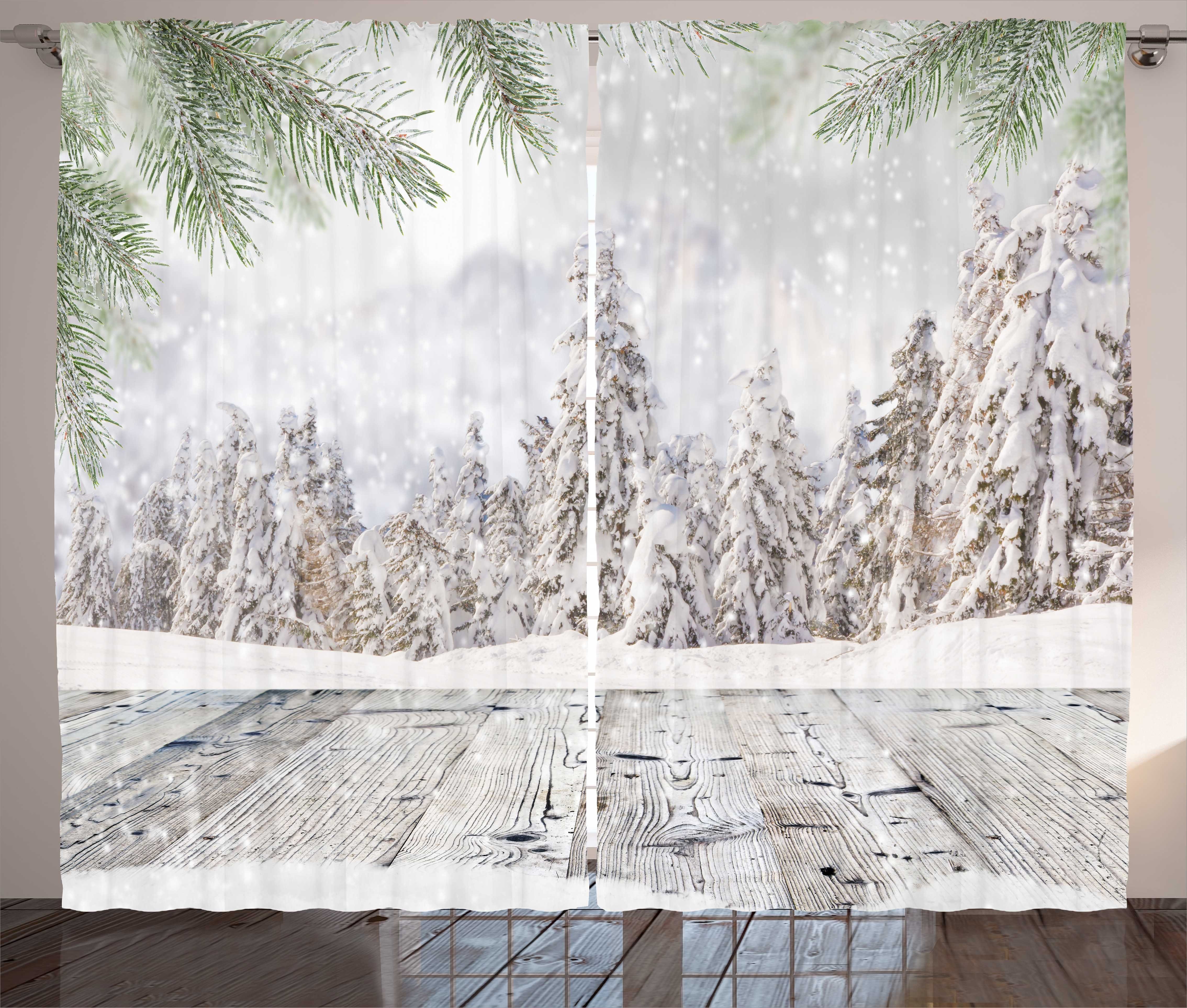 Gardine Schlafzimmer Kräuselband Vorhang mit Schlaufen und Haken, Abakuhaus, Winter Hölzerne Oberfläche Bild
