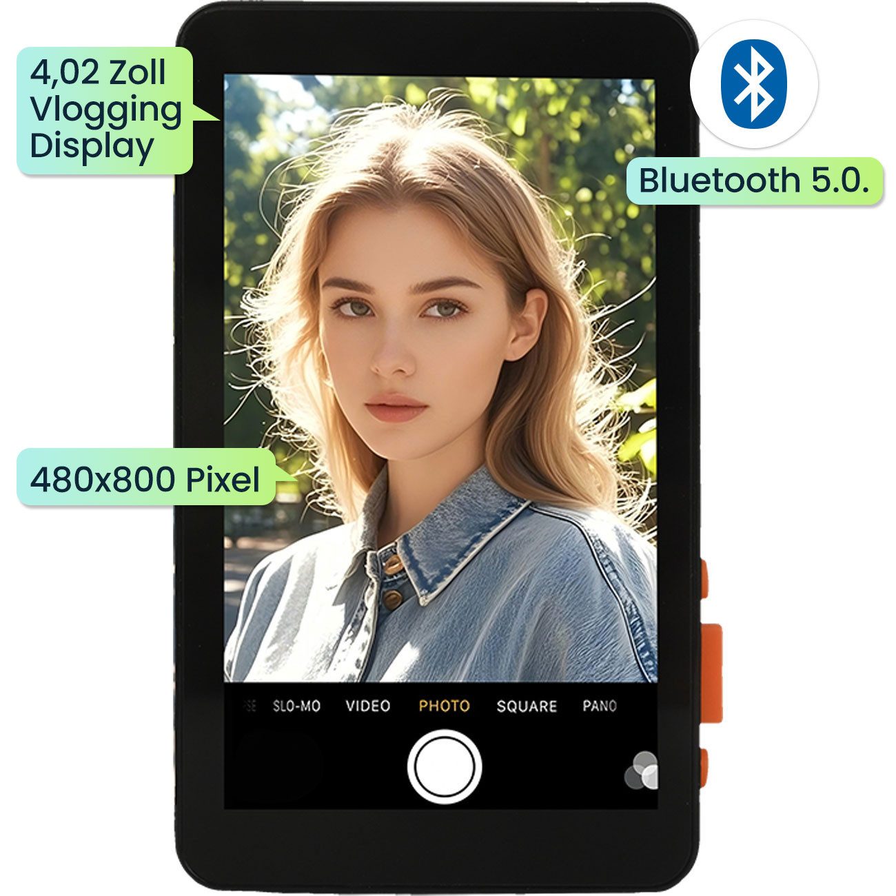 shop'n smile ideoon Selfie-Stick Magnetischer Smartphone Selfie Monitor, 4,02 Zoll Vlogging Display, 480x800 Pixel, Bluetooth 5.0