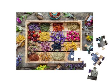 puzzleYOU Puzzle Holzkiste mit Heilkräutern der Kräutermedizin, 48 Puzzleteile, puzzleYOU-Kollektionen Kräuter