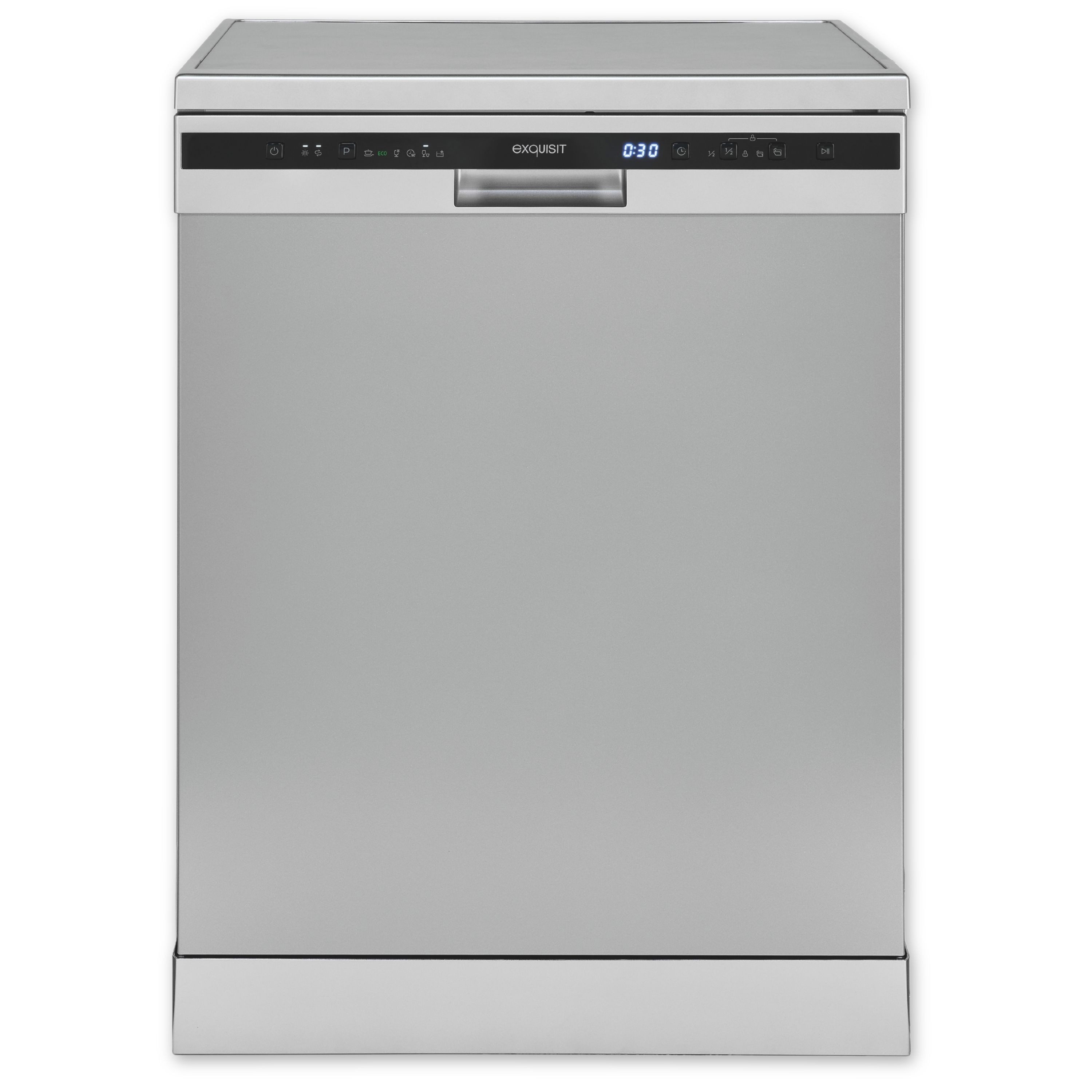 exquisit Standgeschirrspüler 6314 GSP6314-030C silber, 10,2 l, 14 Maßgedecke, Effizient, leise, 14 Maßgedecke – smartes Spülen mit LED-Komfort