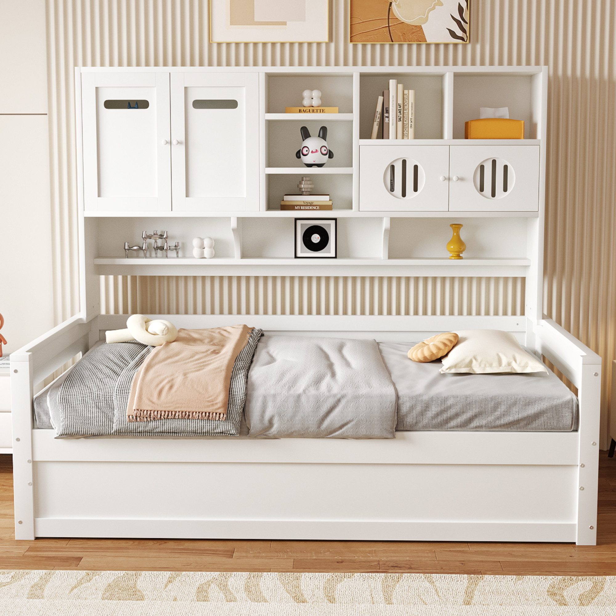 Odikalo Schlafsofa Schlafcouch Bettgestell mit Bettkästen oder Schubladen, 90x200, Holzsofa-Bett 90 x 200 cm, multifunktionaler Stauraum, große Schublade, Einzelbett, Jugendbett, Lattenrost, grau (Ohne Matratze), für Kinder, mit Ablageböden und Bettkasten oder Schubladen