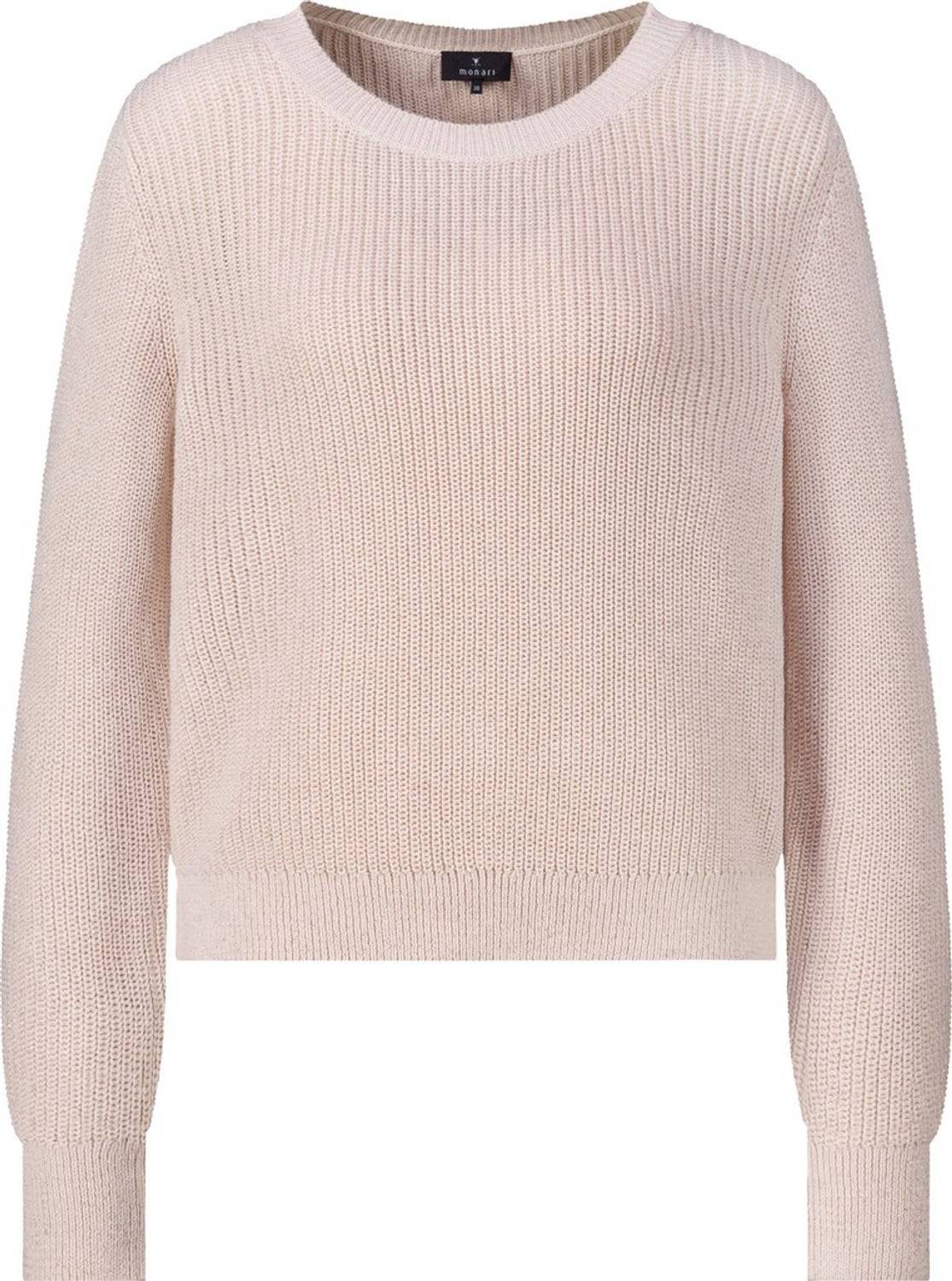 Monari Rundhalspullover 810129 Baumwoll-Strickpullover mit Lurex-Schimmer