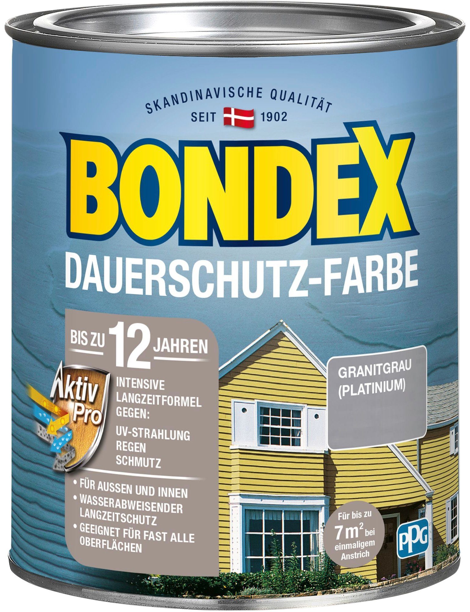 Bondex Wetterschutzfarbe DAUERSCHUTZ-FARBE, für Außen und Innen, Wetterschutz mit Aktiv Pro Langzeitformel grau