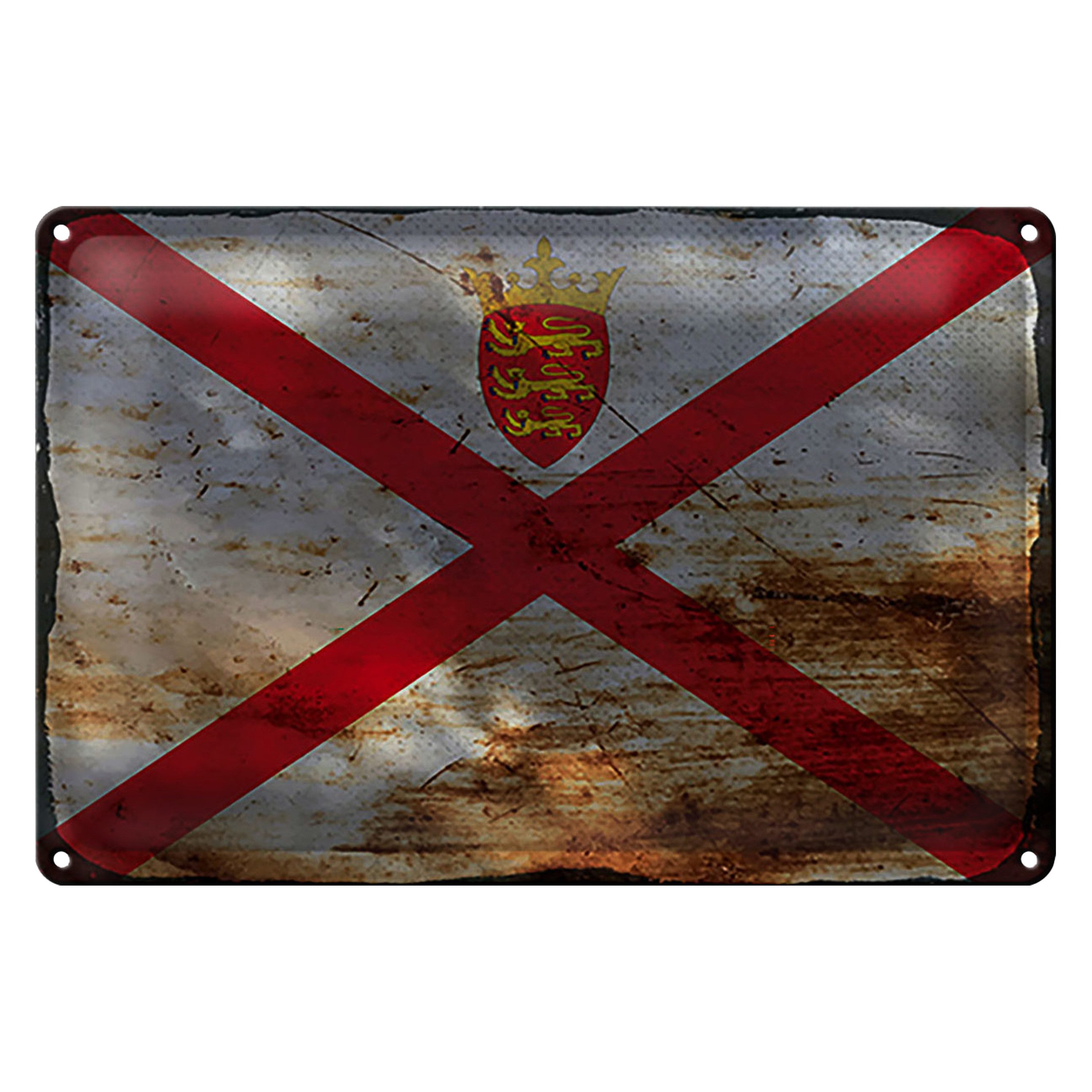 Roomando Metallschild Flagge Jersey 18x12cm Flag of Jersey Rost