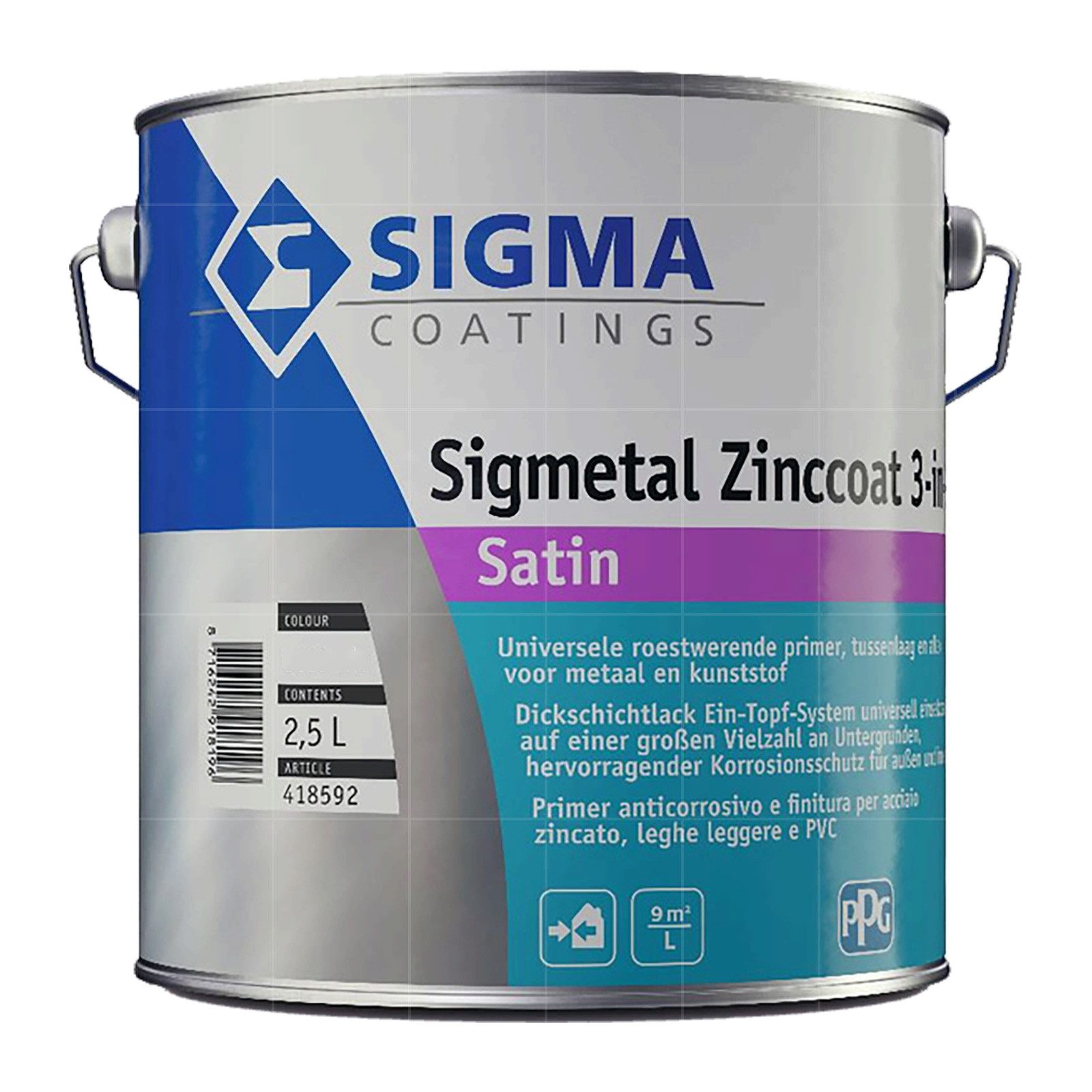 SIGMA Coatings Metallschutzlack SIGMETAL ZINCCOAT 3IN1 SATIN - 2.5 LTR (WEISS)