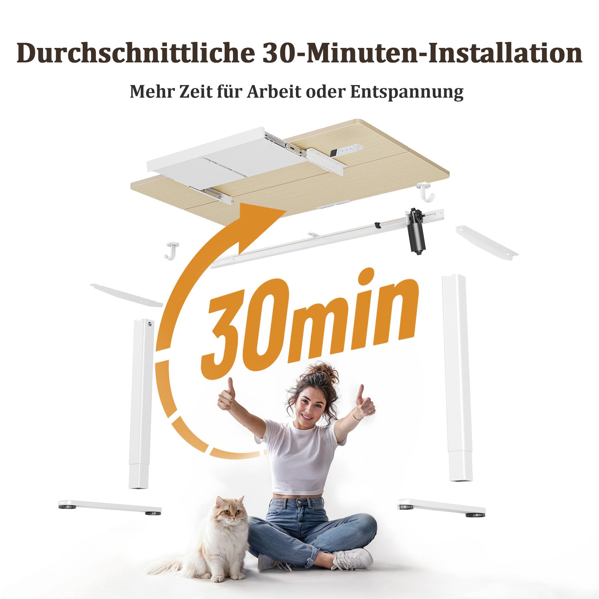Claiks Schreibtisch Elektrischer Höhenverstellbarer Schreibtisch mit Schublade (1-St), mit 3-Memory, 2 Kopfhörerhaken, 140x60cm, Beige – Bild 4 von 5