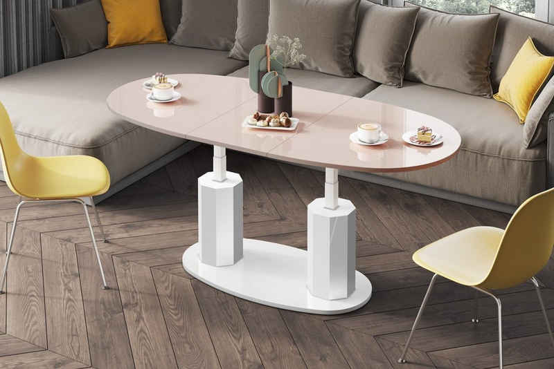 designimpex Couchtisch Design Couchtisch HBL-111 stufenlos höhenverstellbar ausziehbar oval