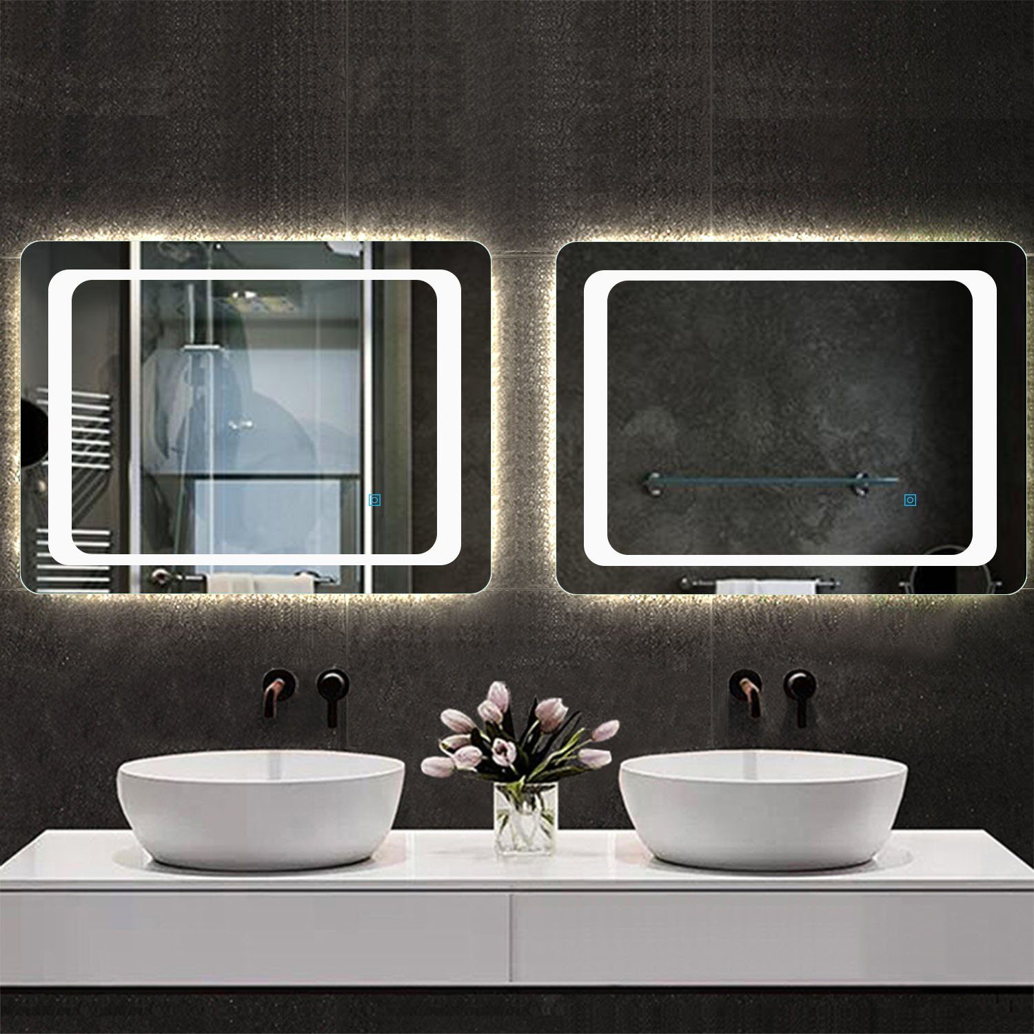 duschspa Wandspiegel, mit cm Beschlagfrei Badspiegel Badspiegel 70x50 Beleuchtung Touch
