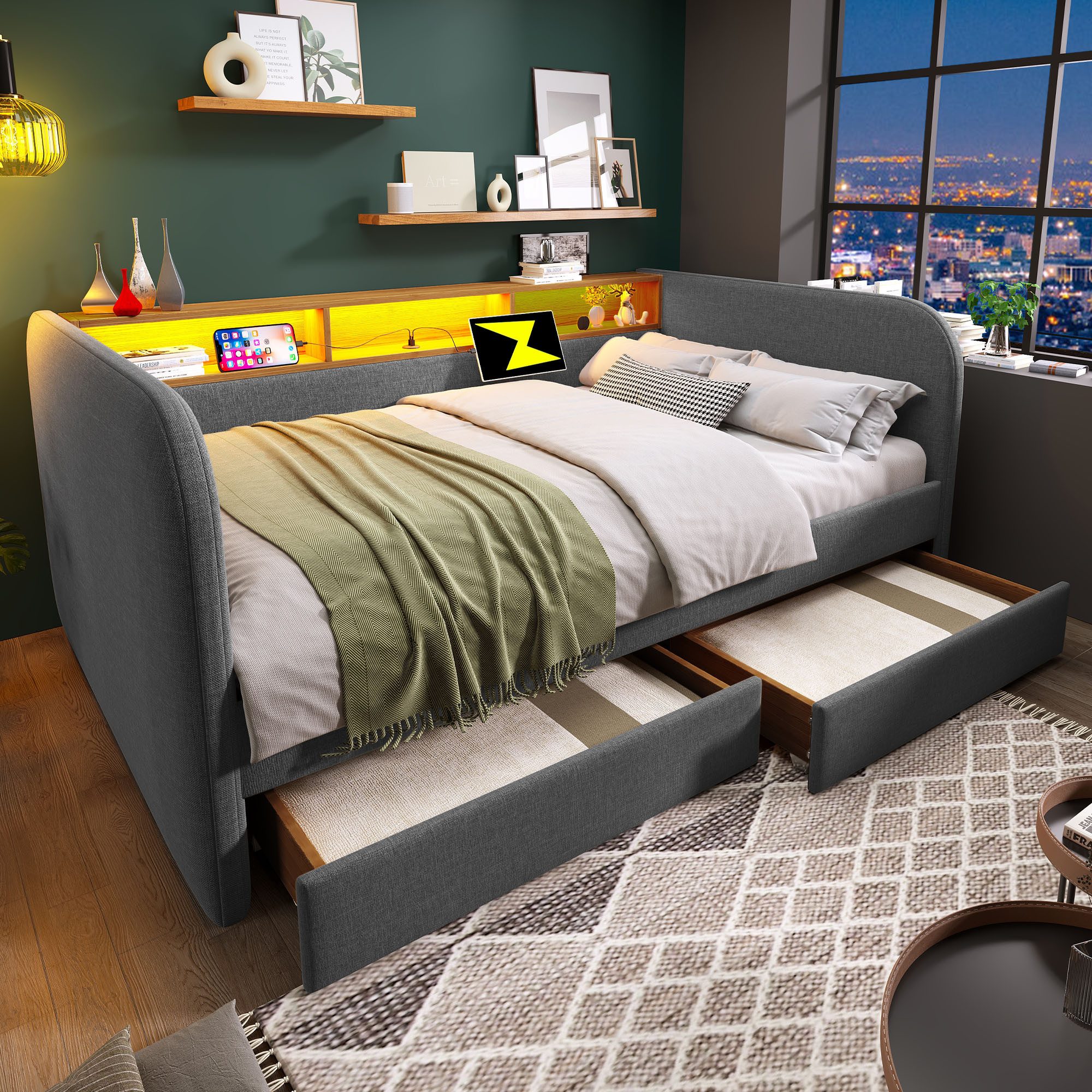 HAUSS SPOLE Daybett 140x190cm mit LED, USB-C Ladefunktion, 2 Schubladen Lei günstig online kaufen