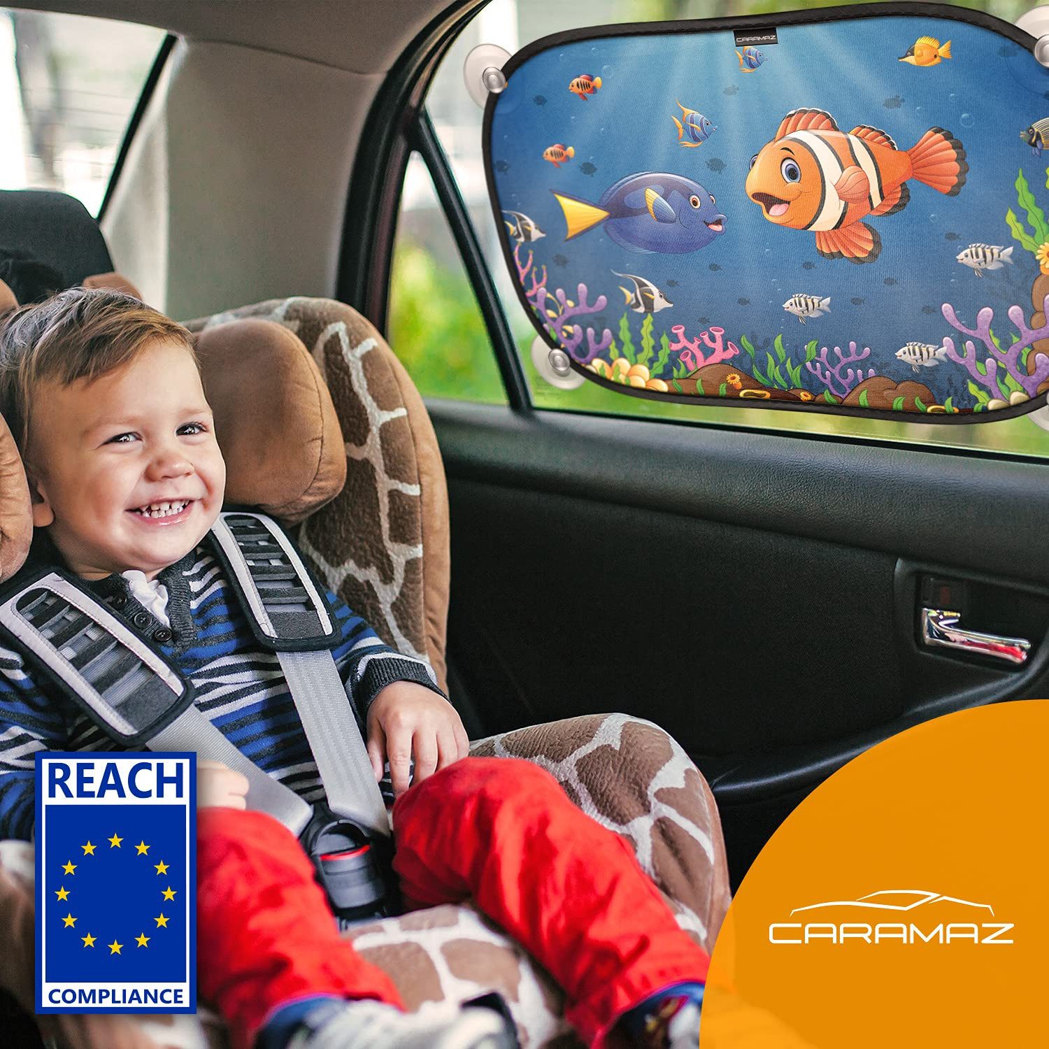 Caramaz Autosonnenschutz Kompatibel mit Personenkraftwagen, 48x30cm mit Saugnäpfen, (2-St), Auto Baby mit UV Schutz Kinder - Fenster - Sonnenblende