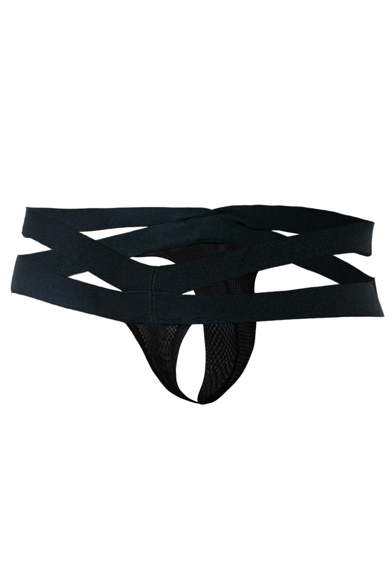 CUT4MEN String Schwarzer Männer String Shorts aus dehnbarern Bändern offen transparen