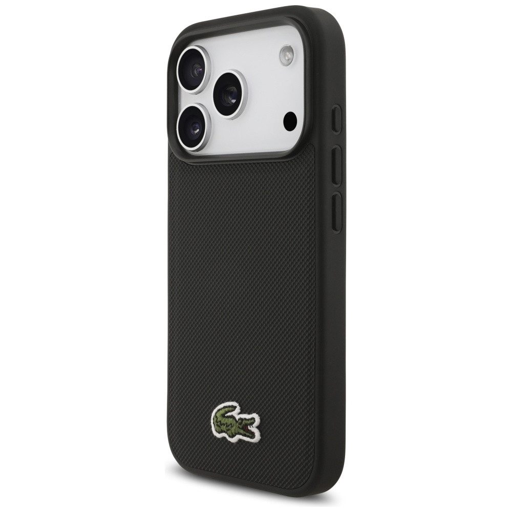 Lacoste Handyhülle iPhone 17 Pro Iconic Petit Pique schwarz Logo Krokodil Magsafe 6,3 Zoll, Kantenschutz
