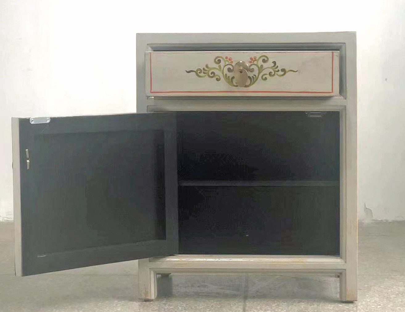 OPIUM OUTLET Nachtkommode Nachttisch Vintage-Stil (Möbel asiatisch orientalisch chinesisch shabby-chic, Breite x Tiefe x Höhe: 45 x 33 x 55 cm, Lieferung komplett montiert), Nachtschrank Schrank Kommode