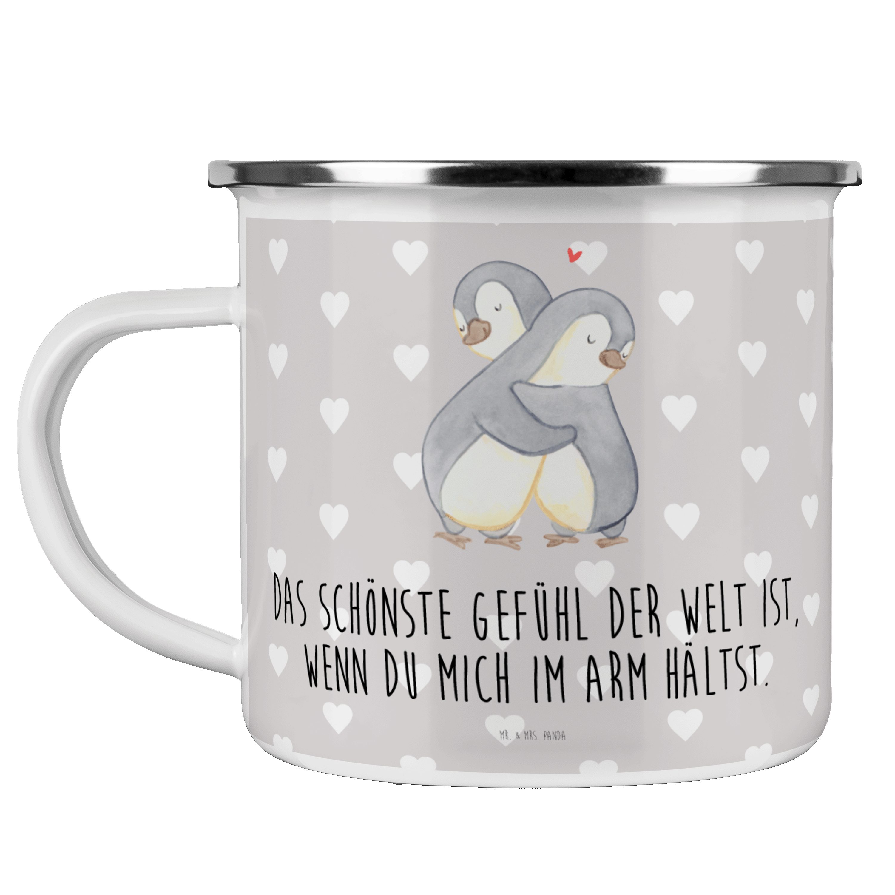 Mrs. Panda Mr. Becher Freundin, - Geschenk B, Emaille Pinguine - Kuscheln für Grau & Geschenk, Pastell