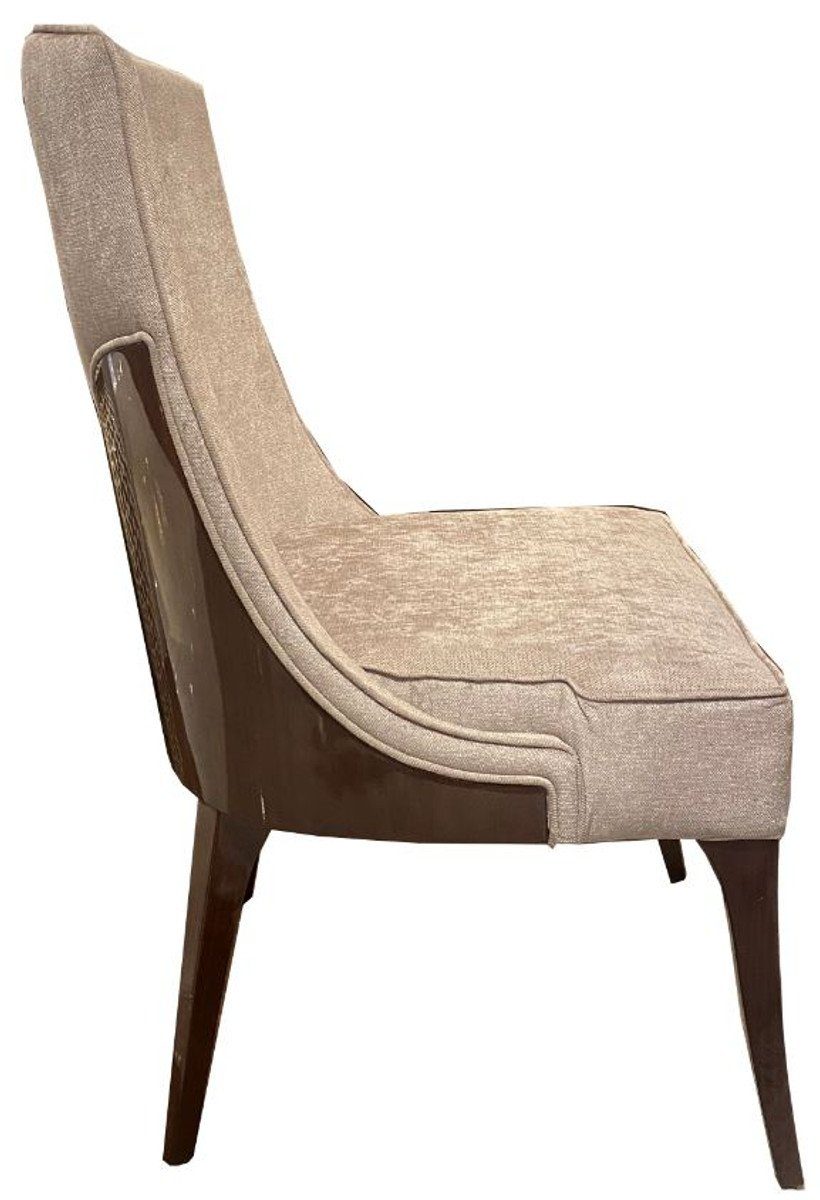 Casa Padrino Esszimmerstuhl Luxus Art Hochglanz Set Stühle - Set Küchen Stuhl - Art Deco Dunkelbraun Beige Esszimmer Deco 6er Möbel / Edle Esszimmer