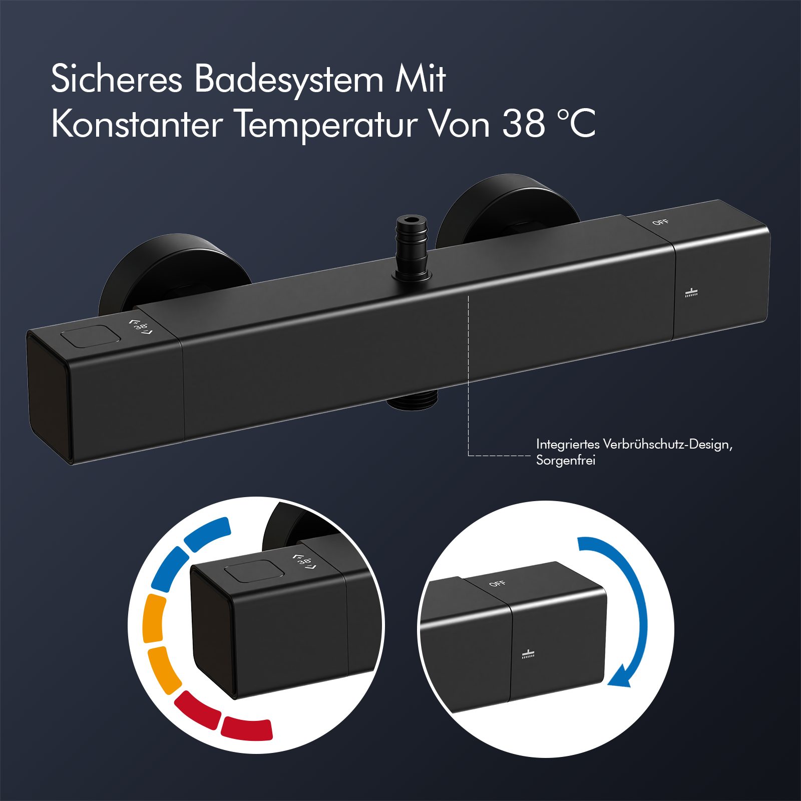 HOMELODY Duschsystem mit Thermostat & Duschablage- Duscharmatur Komplettset, 2 Strahlart(en), Hand- & Kopfbrause, höhenverstellbar, 38 °C Sicherheitssperre – Bild 4 von 5