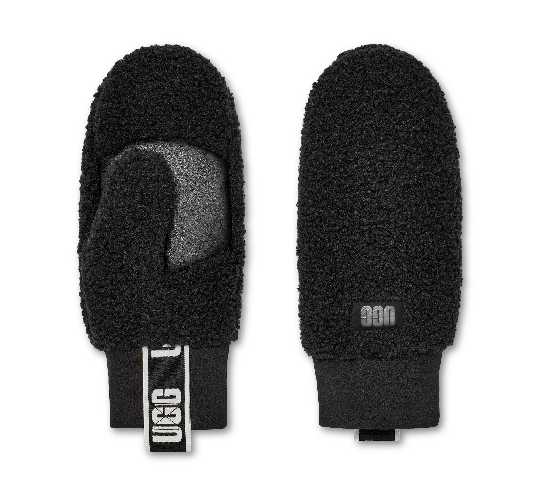 UGG Strickhandschuhe UGGfluff Mitten With Logo Tape Fäustlinge aus UGGfluff mit Logo-Tape undHandflächen aus echtem Leder