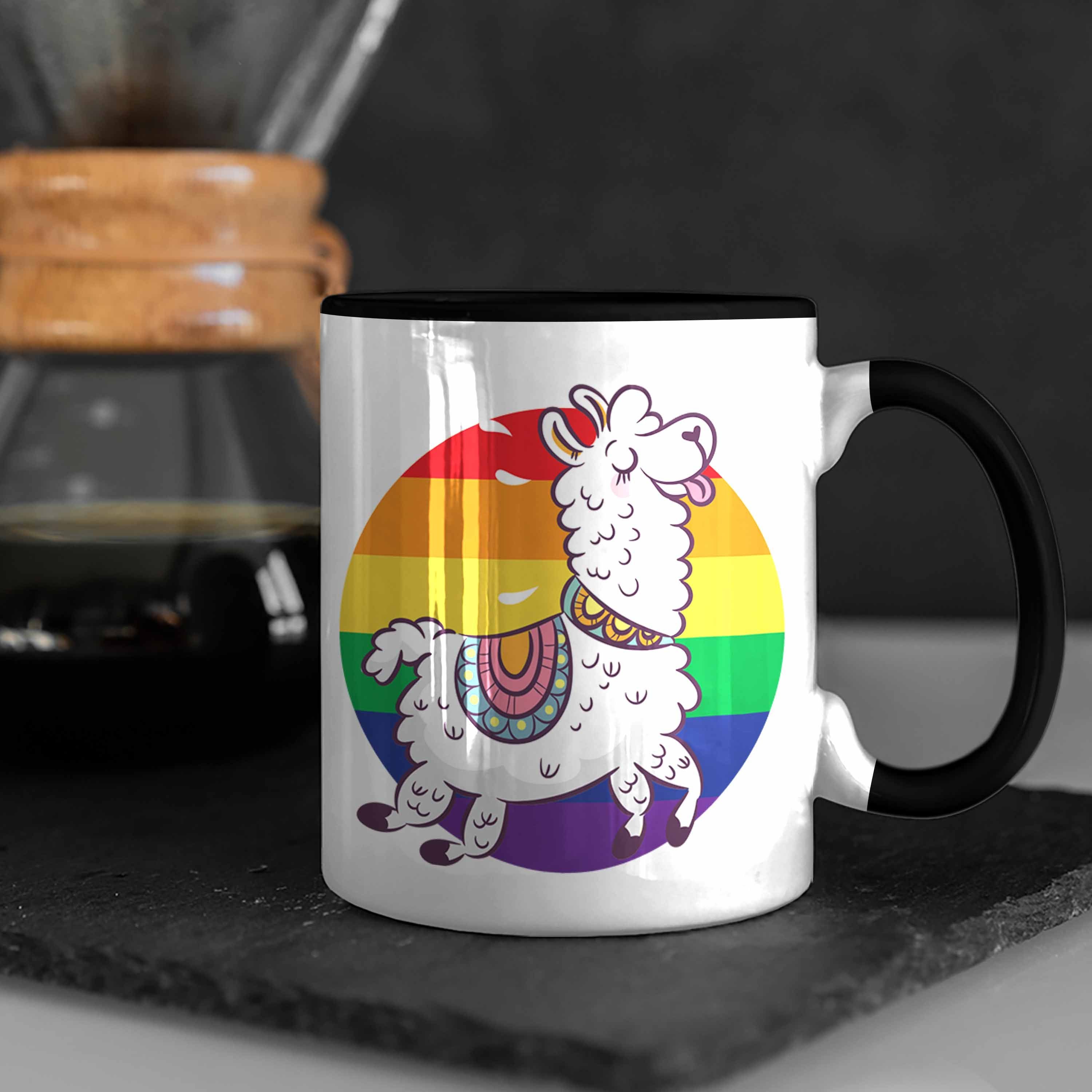 Trendation Pride Tasse Schwule Tasse Lesben Schwarz Transgender Tolles Llama Trendation Regenbogen Grafik - LGBT Geschenk