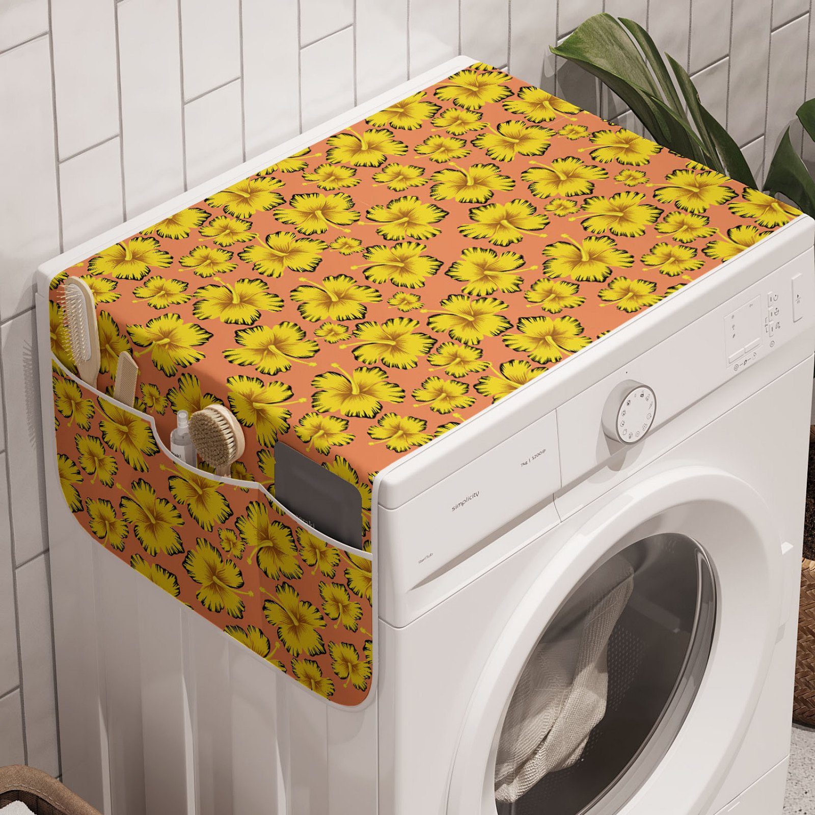 Tropic Waschmaschine Hibiscus Anti-Rutsch-Stoffabdeckung Trockner, Nostalgische Badorganizer Jahrgang und für Abakuhaus