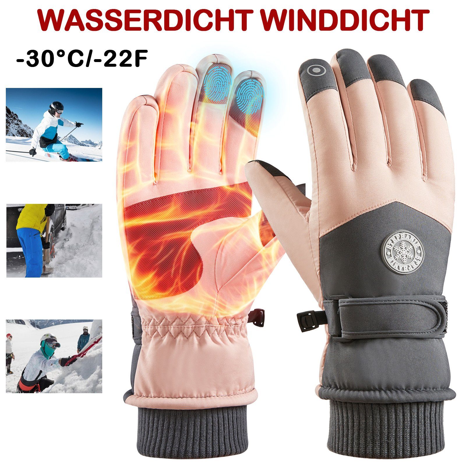 Sunicol Skihandschuhe Wasserdichte Skihandschuhe Herren Damen, Touchscreen, Winterhandschuhe Thermohandschuhe für Skifahren, Snowboard, Radfahren, Laufen, Klettern