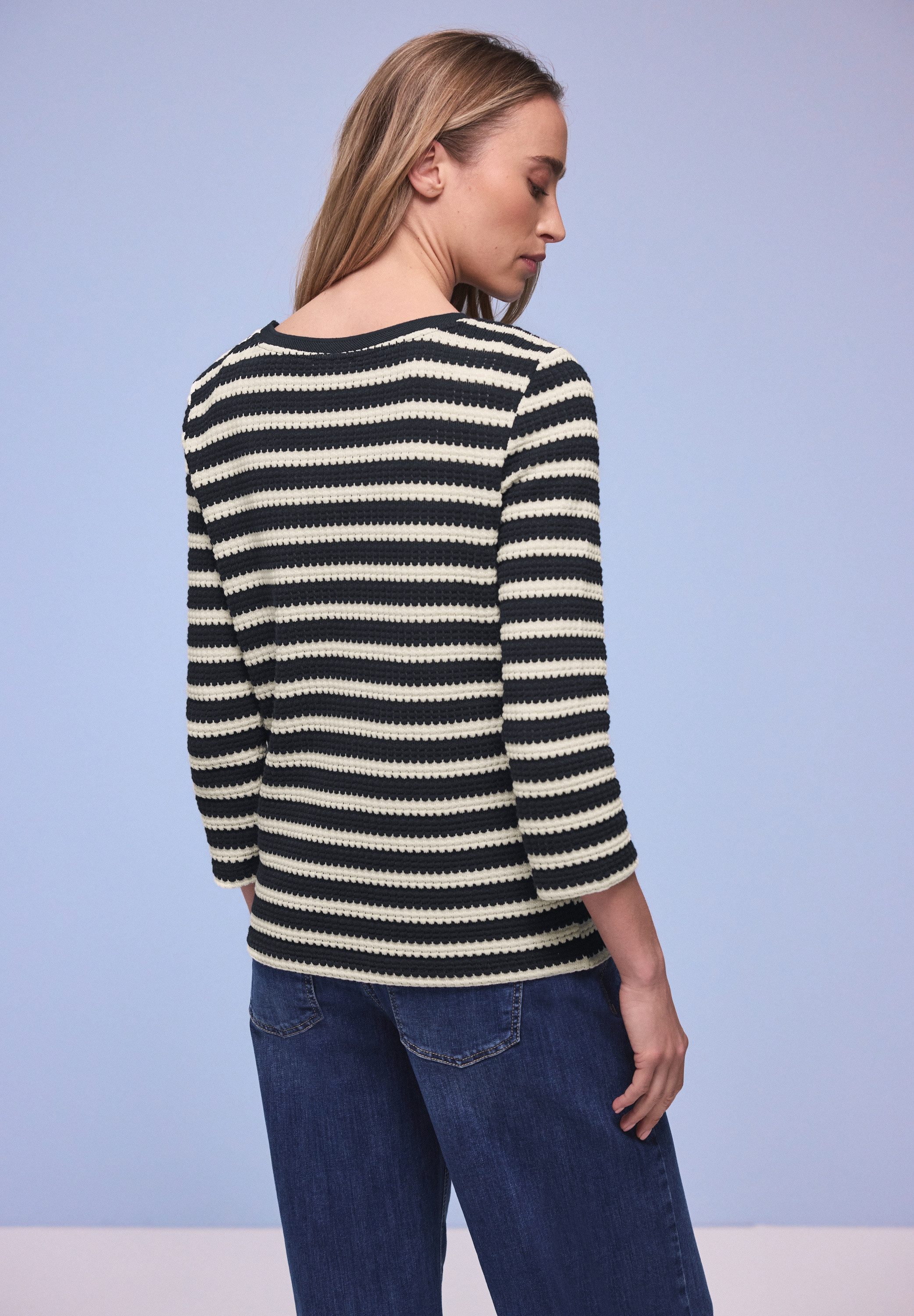 STREET ONE 3/4-Arm-Shirt Strick-Look Shirt mit Streifenmuster günstig online kaufen