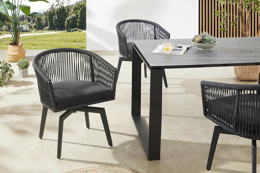 riess-ambiente Gartenstuhl ROPE anthrazit- Aluminium, inkl. Kissen, In- und Outdoor, 360° drehbar (Einzelartikel, 1 St), wetterfester Gartensessel mit Geflecht - ideal für Balkon & Terrasse