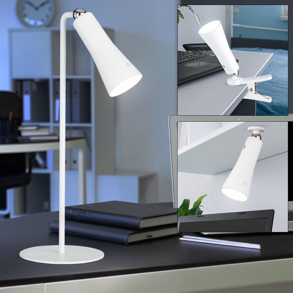 WOFI Klemmleuchte, LED-Leuchtmittel fest verbaut, Warmweiß, LED Klemmstrahler Tischleuchte Akku Schreibtischlampe