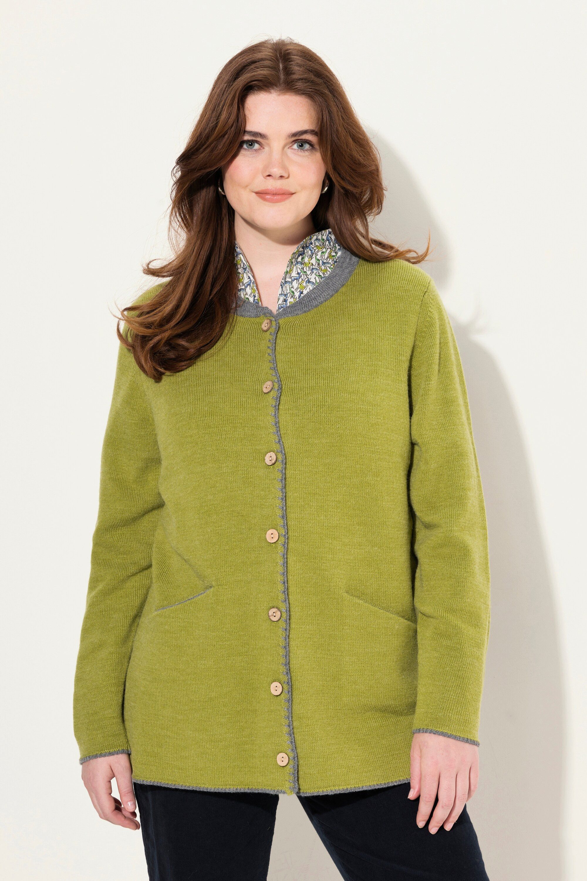 Ulla Popken Strickjacke Long-Strickjacke Hirsch-Stickerei A-Linie günstig online kaufen
