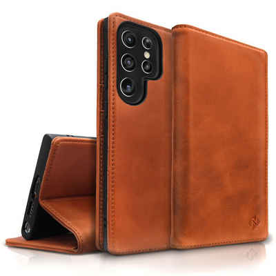 Nalia Flip Case Samsung Galaxy S23 Ultra, Echt Leder Flip Case Hülle / Magnetverschluss / Premium Leather Case