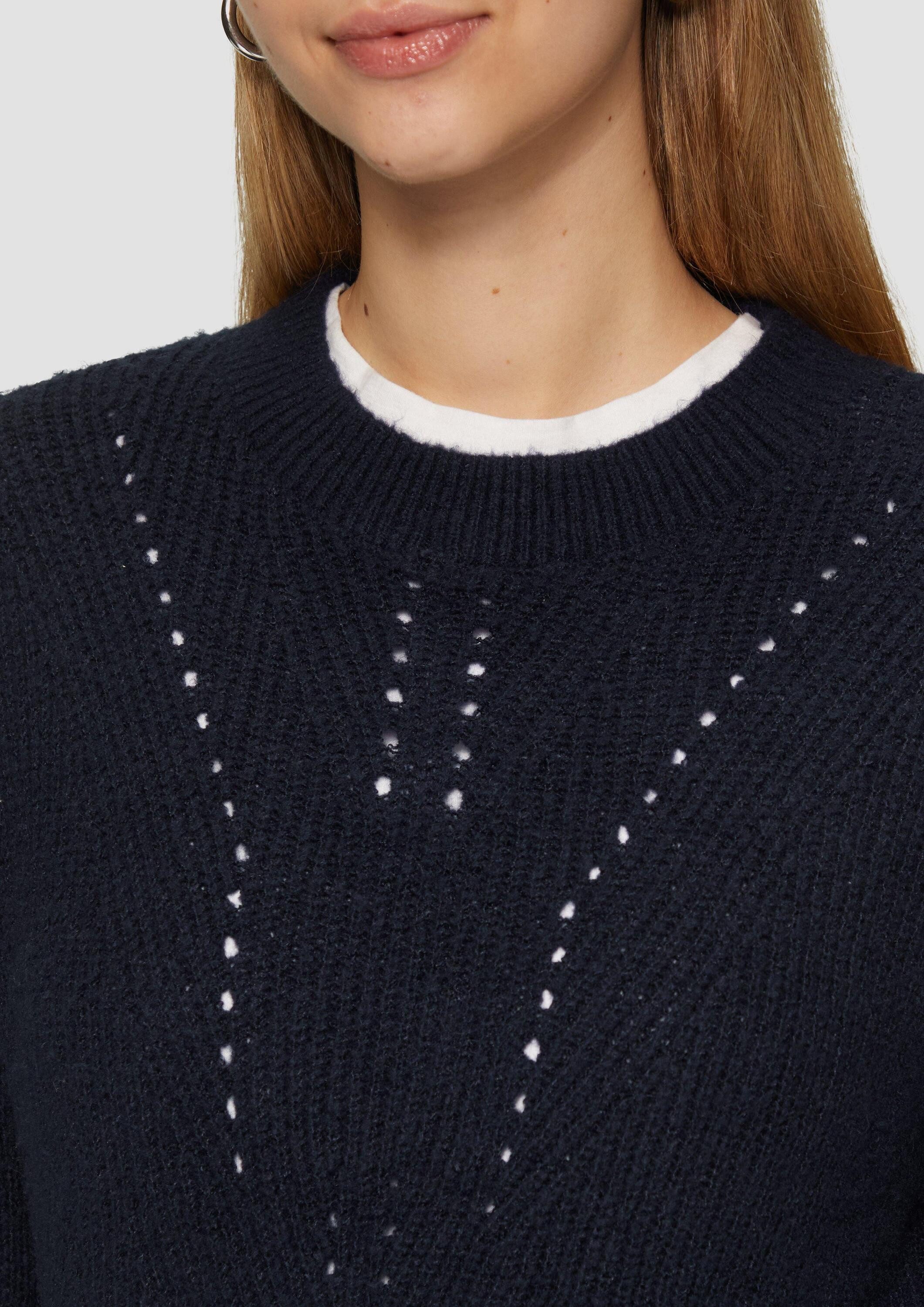 QS Longpullover Strickpullover Flauschiger Strickpullover mit Ajourmuster
