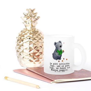 Mr. & Mrs. Panda Teeglas Koala Münzen sammeln - Transparent - Geschenk, Sportart, Glas Teetass, Premium Glas, Liebevolles Design