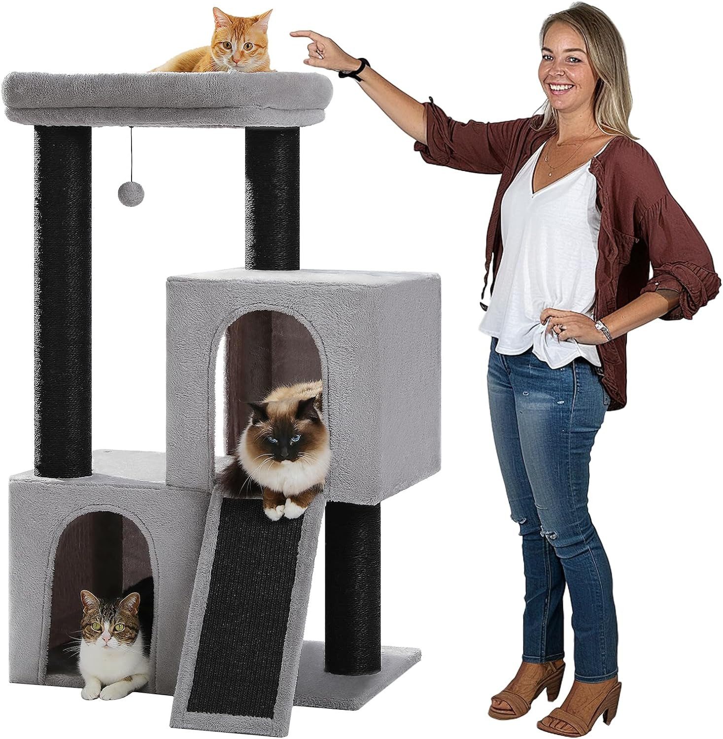 Kratzbaum Extra-Dick Stämme XXL Stabil für Grosse Katzen, 114/170 cm