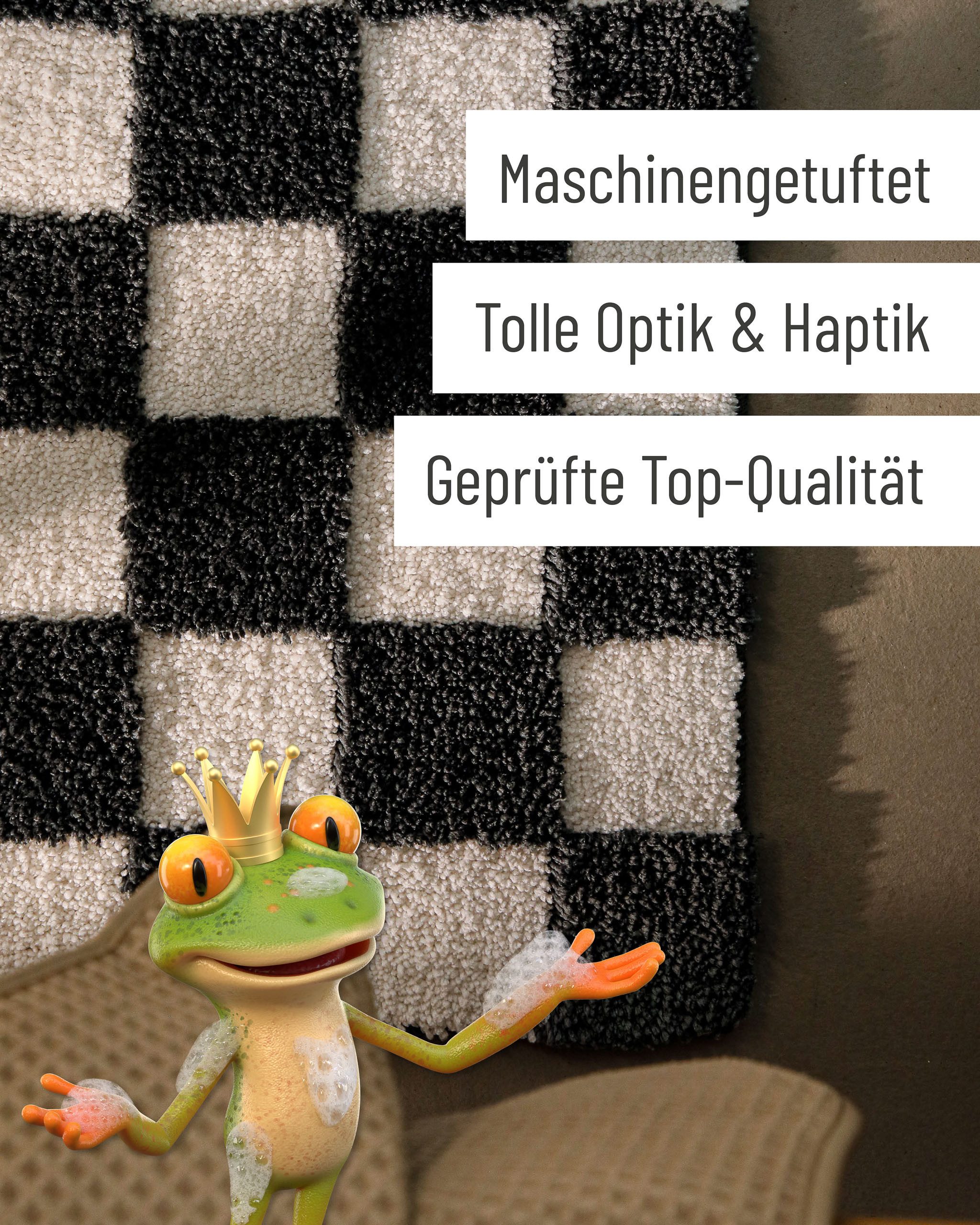 Wecon home Badematte Bobbi, Höhe 25 mm, rutschhemmend beschichtet, schnell trocknend, Polyester, rechteckig, Badteppich, Schachbrett-Design, weich, rutschhemmend, waschbar