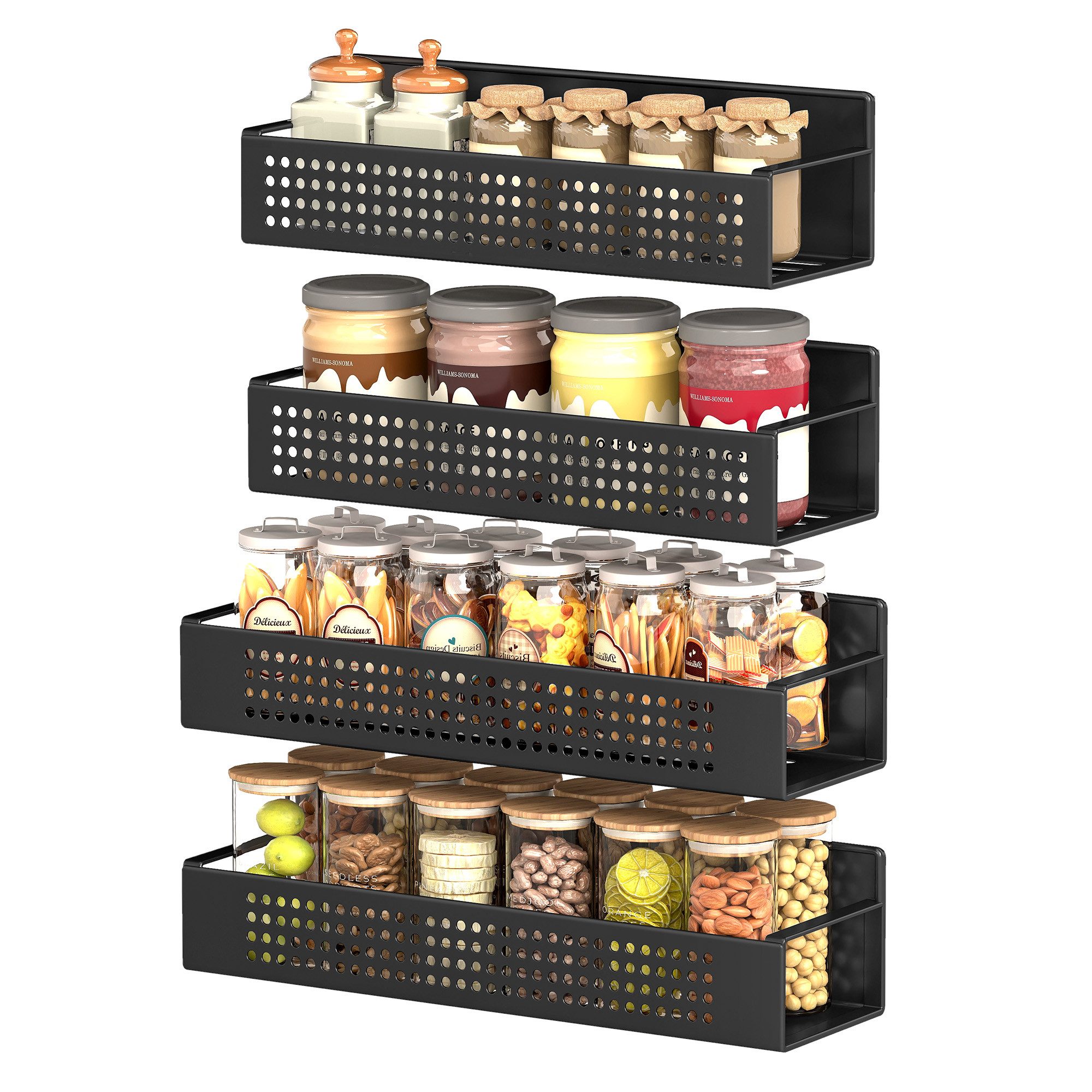 SONGMICS Gewürzregal magnetisch, Gewürzregal magnetisch, 4er Set, 2 große und 2 kleine Regale