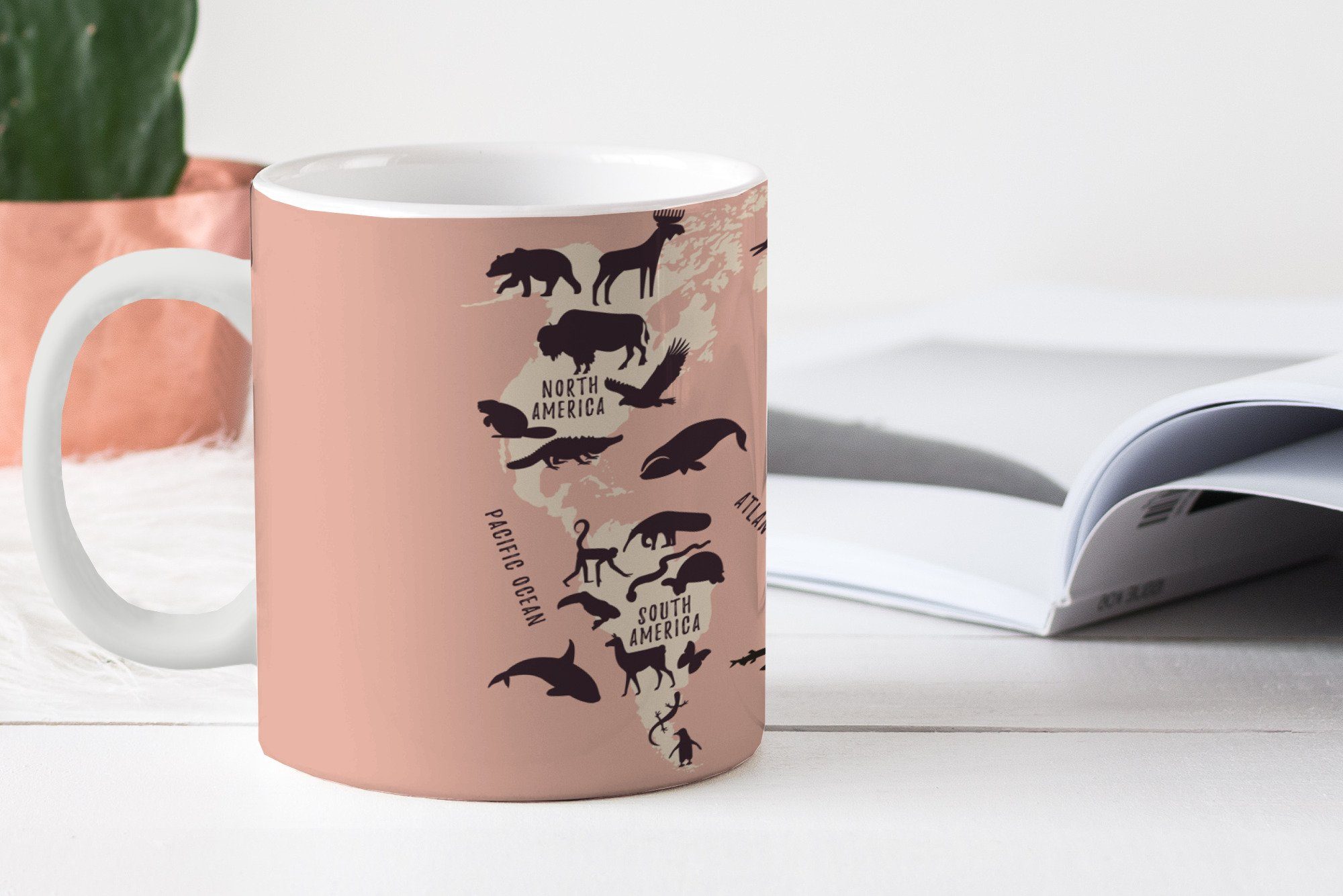 Becher, Keramik, Weltkarte Kaffeetassen, - Geschenk Teetasse, Rosa, - MuchoWow Tier Tasse Teetasse,