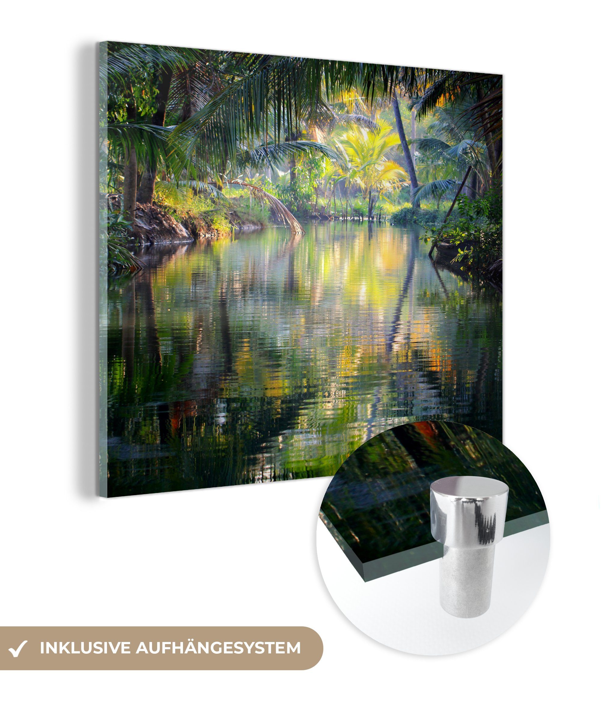 MuchoWow Acrylglasbild Tropische Reflexion, (1 St), Glasbilder - Bilder auf Glas Wandbild - Foto auf Glas - Wanddekoration
