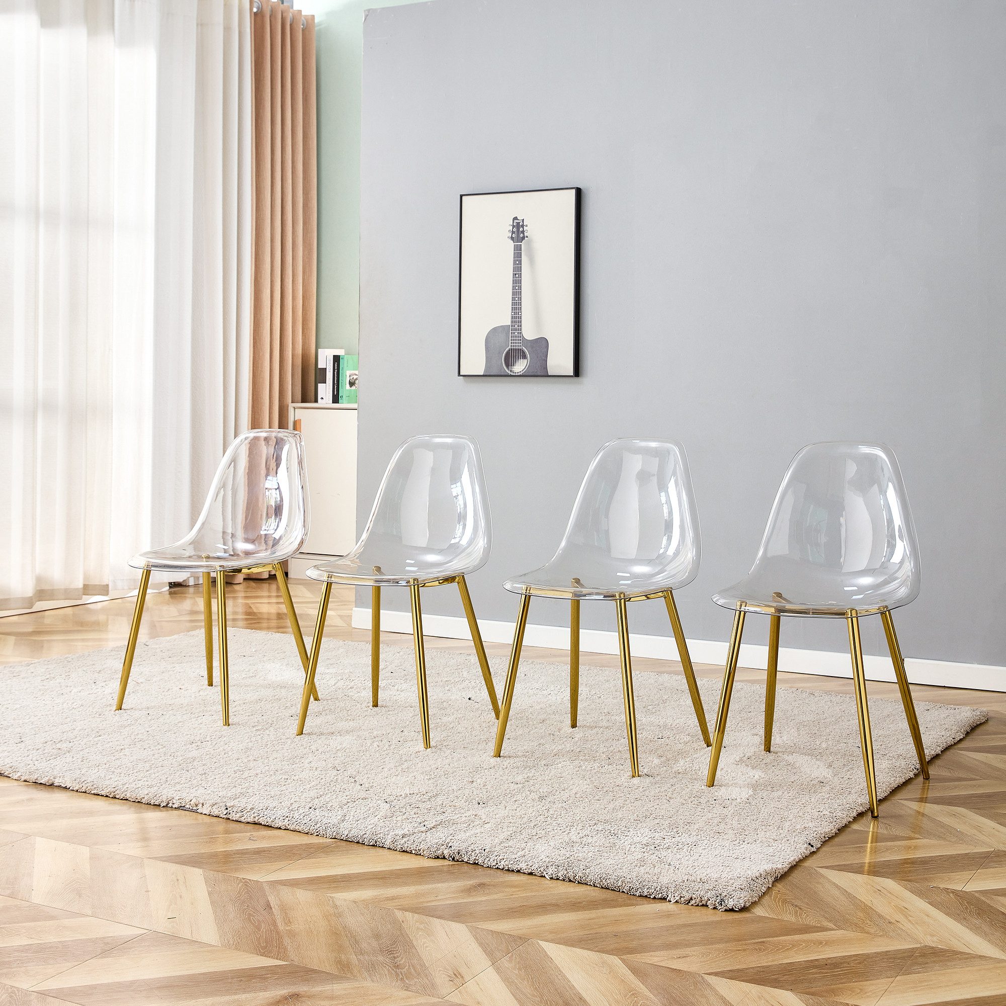 JUFU Stuhl 4er-Set, moderner Esszimmerstuhl mit transparentem Acryl-Sitz (4 St), Küchenstuhl, Stabile Metallbeine in Schwarz, Gold oder Silber