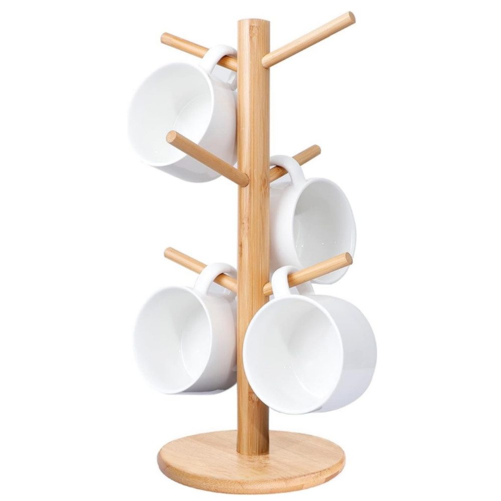 BlingBin Gläserhalter Kaffeetassenhalter, Bambustassenbaum mit verdickter Basis, 1er Set 1-tlg., für Küche Zähler und Display Besteck Lagerung