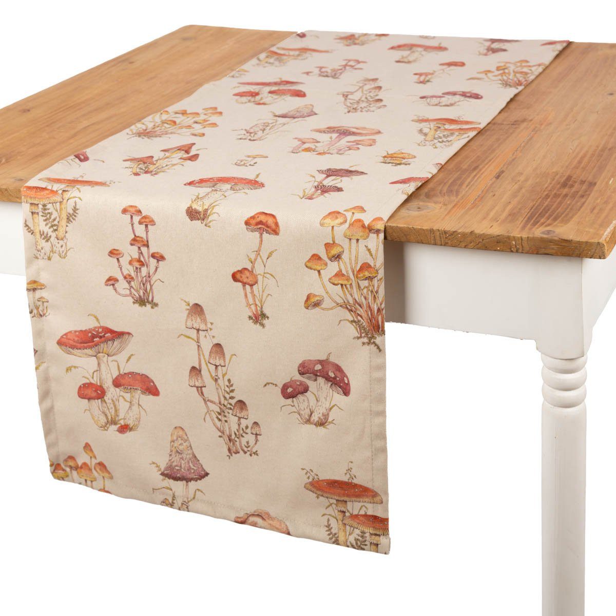 SCHÖNER LEBEN. Tischläufer Mushroom Pilze natur in 40x160cm von, handmade