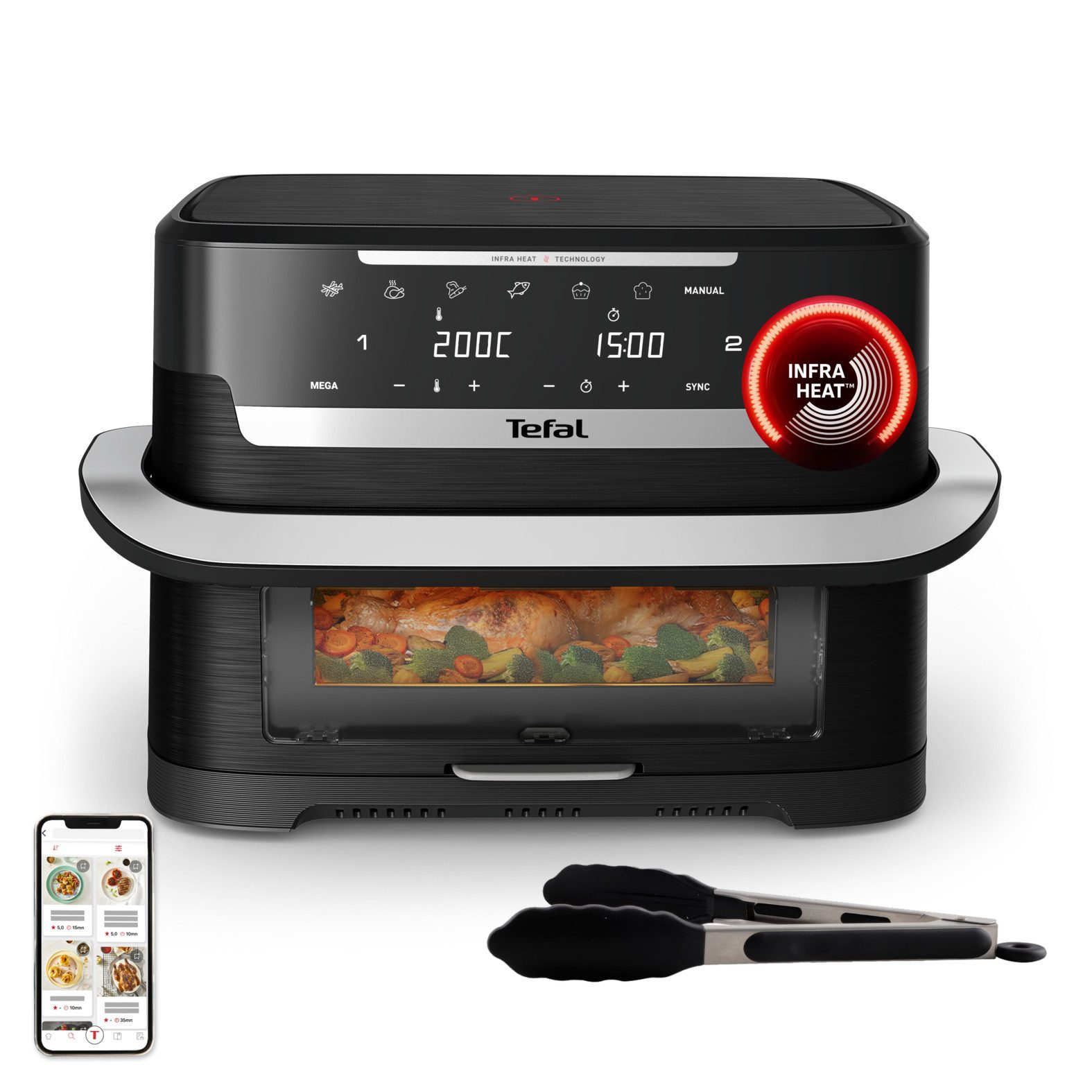 Tefal Heißluftfritteuse Ever Fry Dual Flex, FlexCook Doppelkammer, XXL Fassungsvermögen, 2700 W, XXL Fassungsvermögen, bis zu 4x schneller, bis zu 8 Portionen, EY9288