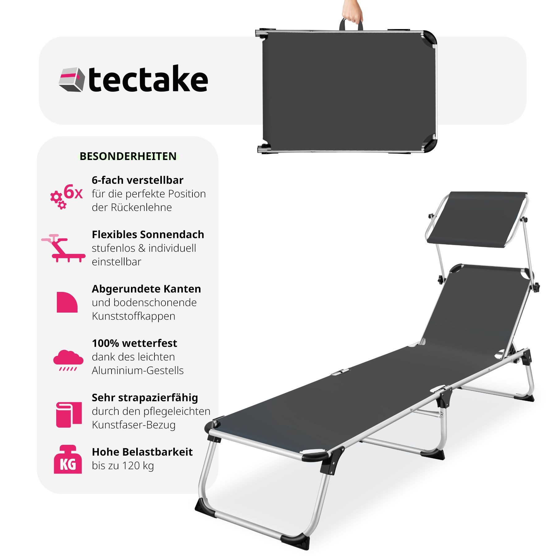 tectake Gartenliege Sonnenliege, 1 St., Klappbare günstig online kaufen
