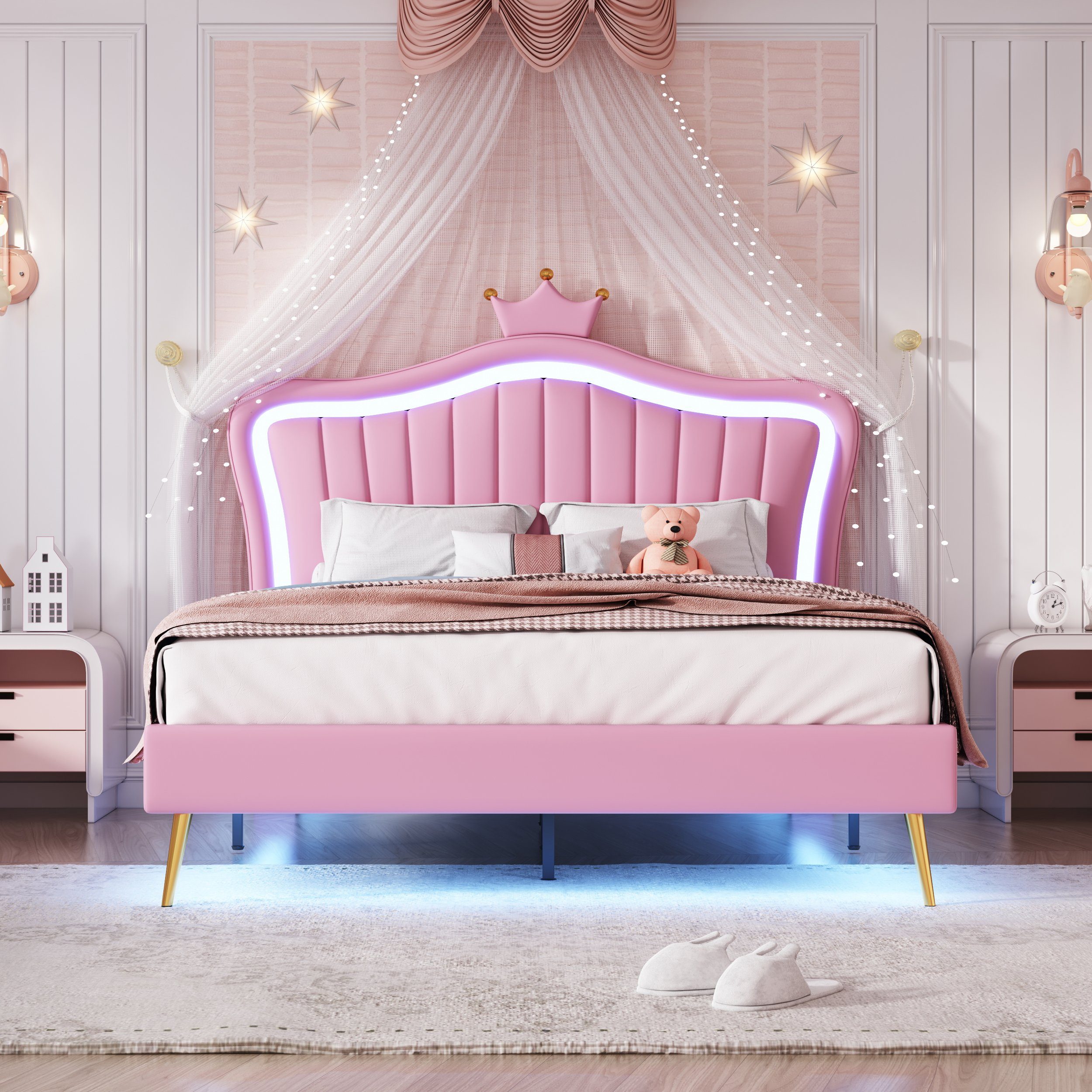 OKWISH Bett Kinderbett Polsterbet Gästebett (Kronen-Doppelbettgestell günstig online kaufen