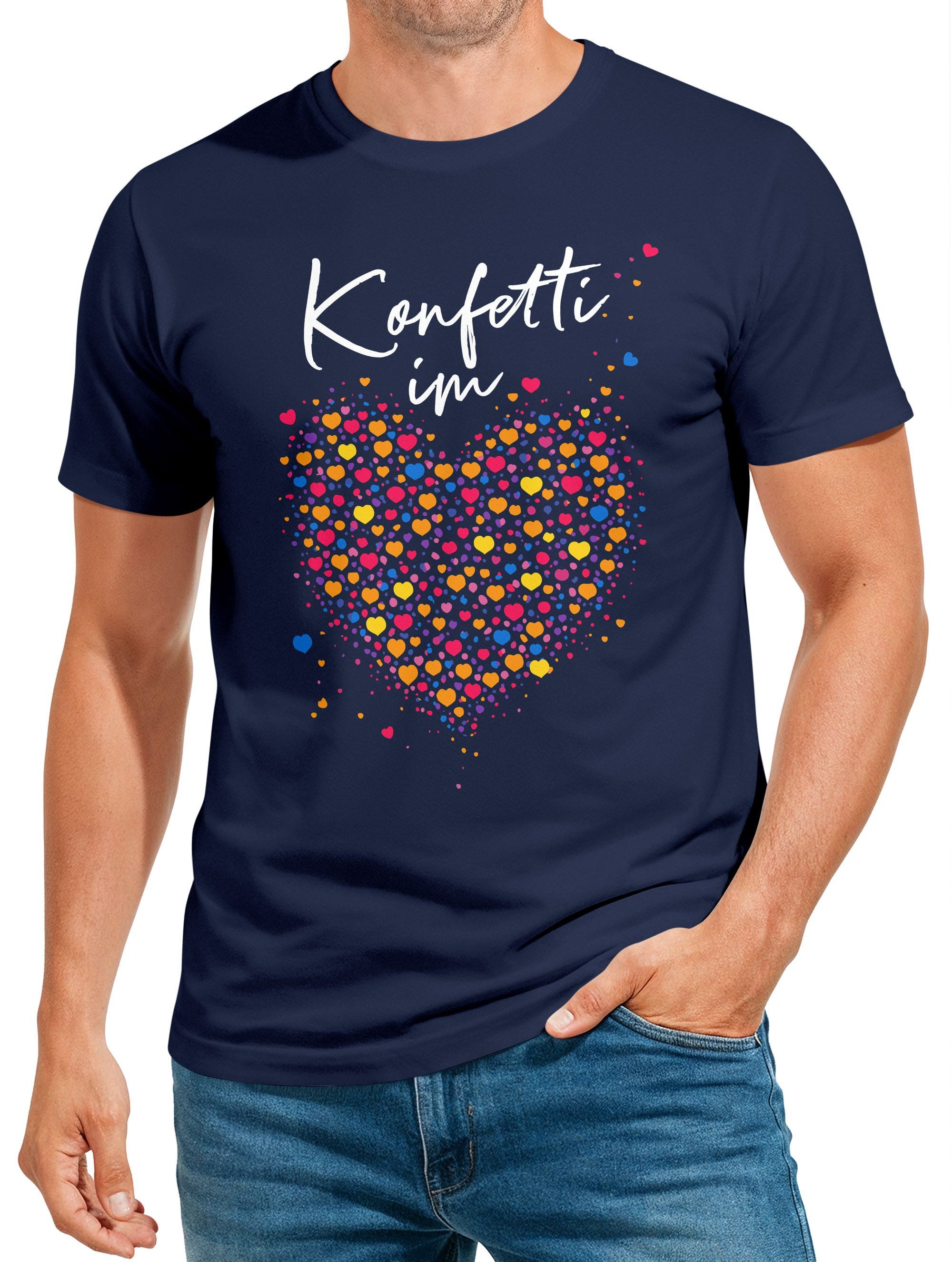Print-Shirt Herren T-Shirt Fasching Karneval - Konfetti Herz -Kostüm-Ersatz