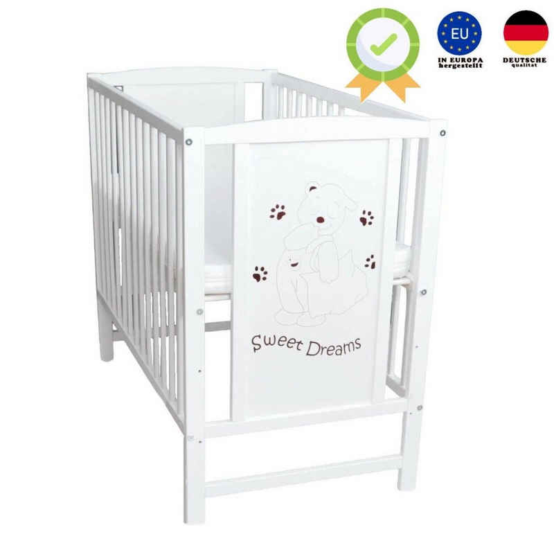 Dedstore-Baby Kinderbett Babybett 100x50cm Matratze weiß Komplett Set höhenverstellbar (Set, 2-tlg., Bett mit Matratze)