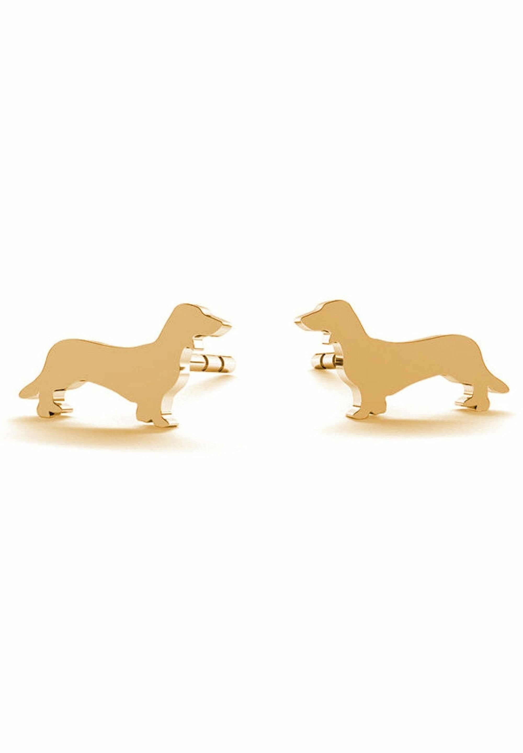 Paar Hund, Ohrhänger Haustier DACHSHUND, coloured gold Gemshine DACKEL